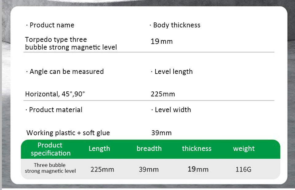 Heavy-Duty Magnetic Level – Shockproof, 3 Angles (225mm)