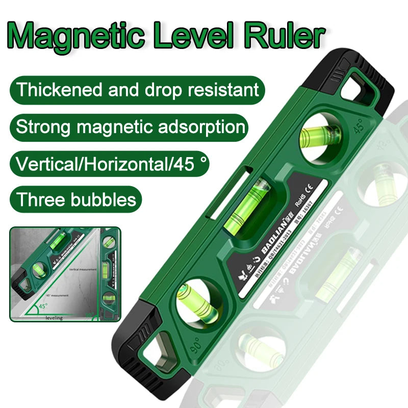 Heavy-Duty Magnetic Level – Shockproof, 3 Angles (225mm)