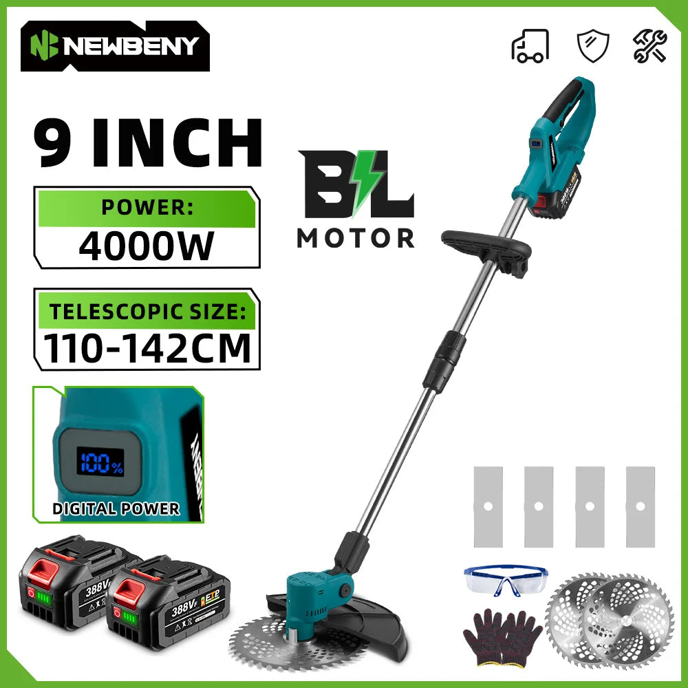 NEWBENY 9" Electric Grass Trimmer – Brushless, Powerful, Cordless