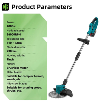NEWBENY 9" Electric Grass Trimmer – Brushless, Powerful, Cordless