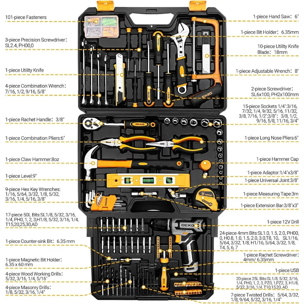 All-in-One Home Tool Kit with 12V Drill
