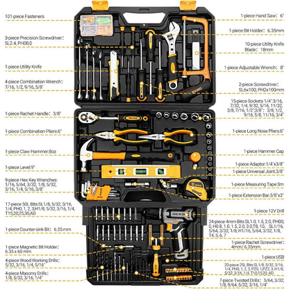 All-in-One Home Tool Kit with 12V Drill