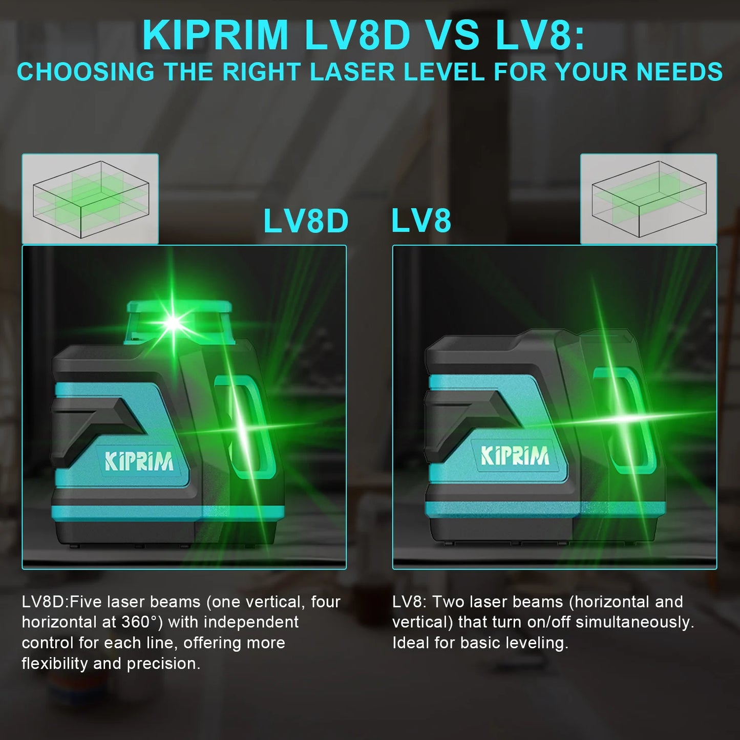 Kiprim Self-Leveling Laser – Green Beam, 360° Coverage