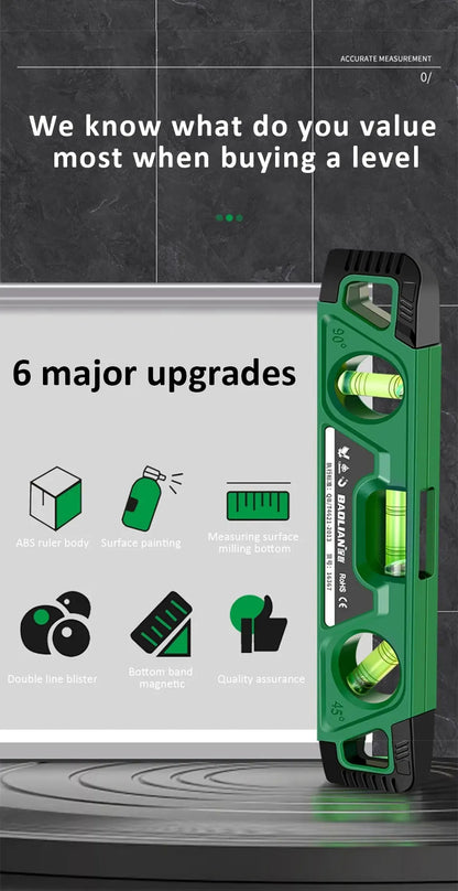 Heavy-Duty Magnetic Level – Shockproof, 3 Angles (225mm)
