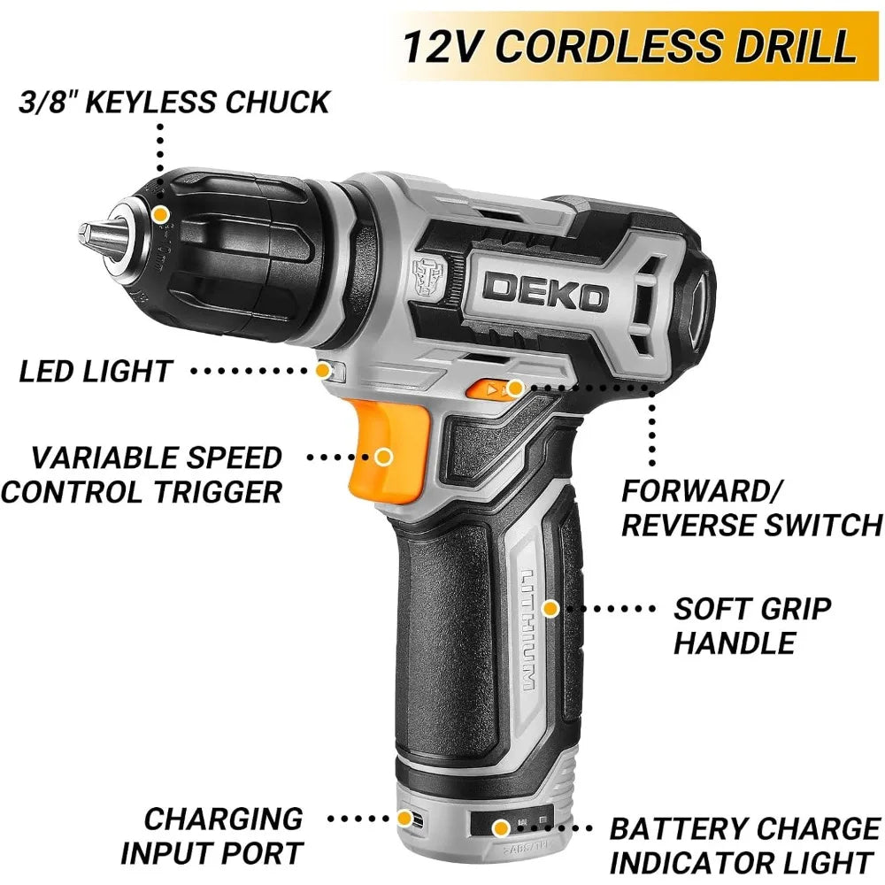 All-in-One Home Tool Kit with 12V Drill