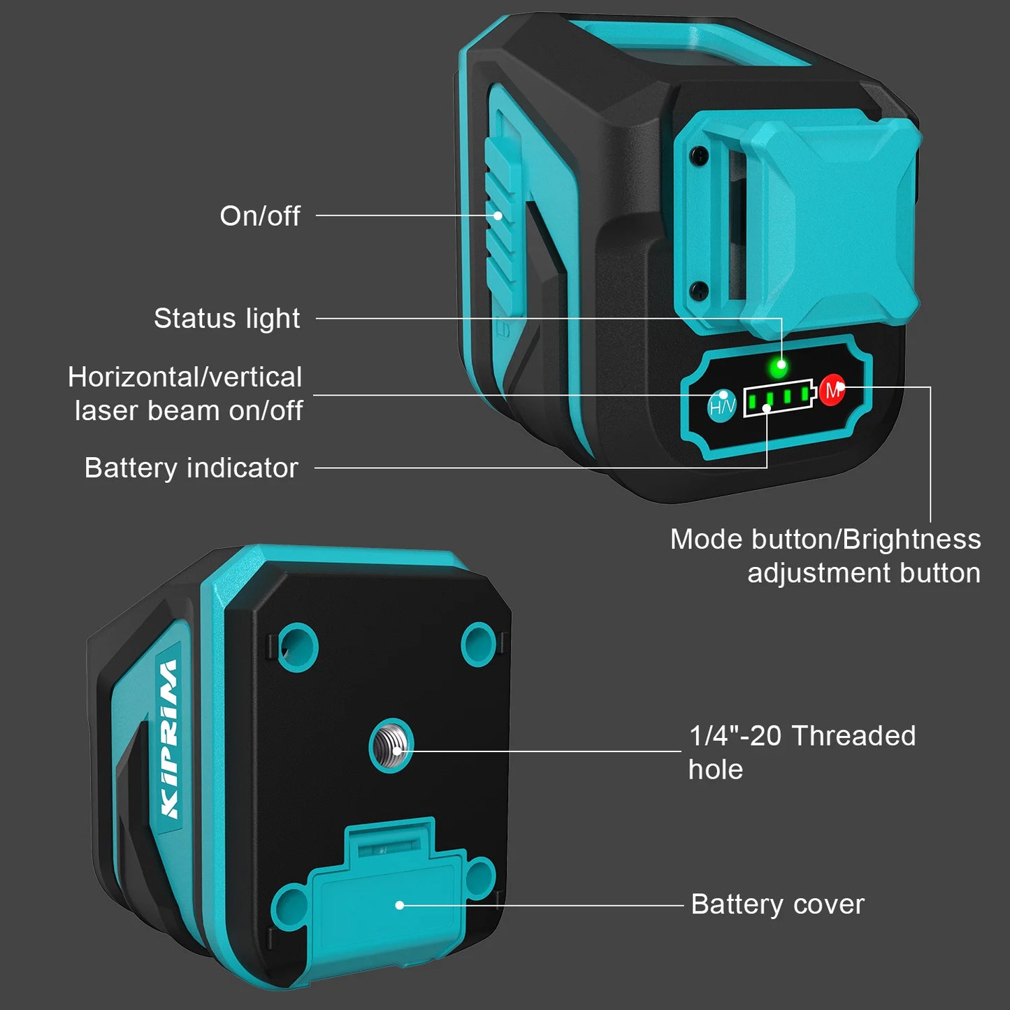 Kiprim Self-Leveling Laser – Green Beam, 360° Coverage